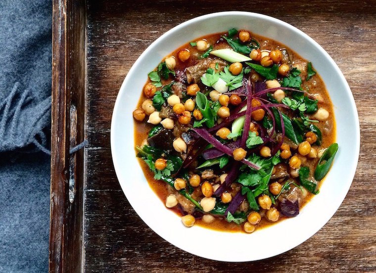 Eggplant Curry with Roasted Chickpeas