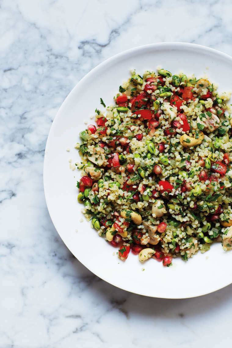tabbouleh with edamame and pomegranate