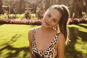Chrissy Teigen tried aerial yoga—and the result is oh-so-relatable