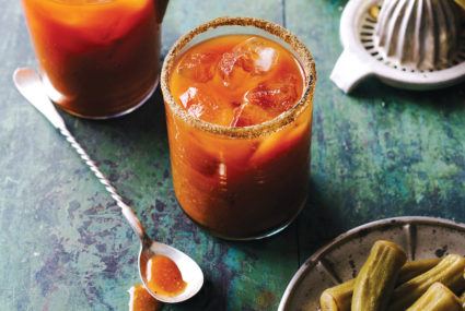 spicy bloody mary with pickled okra