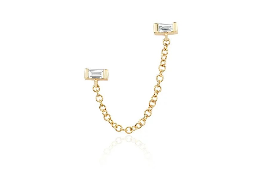 EF Collection Diamond Baguette Chain Double Stud Earring, $350