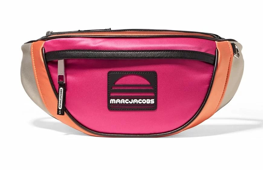 Marc Jacobs Sport Leather-Trimmed Color-Block Satin Belt Bag, $350 cropped