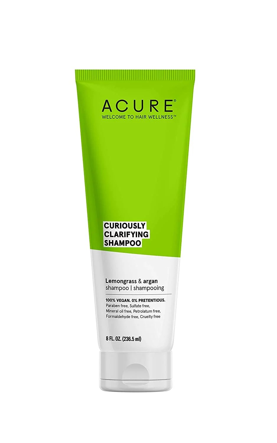 A bottle of ACURE Curiously Clarifying Shampoo.