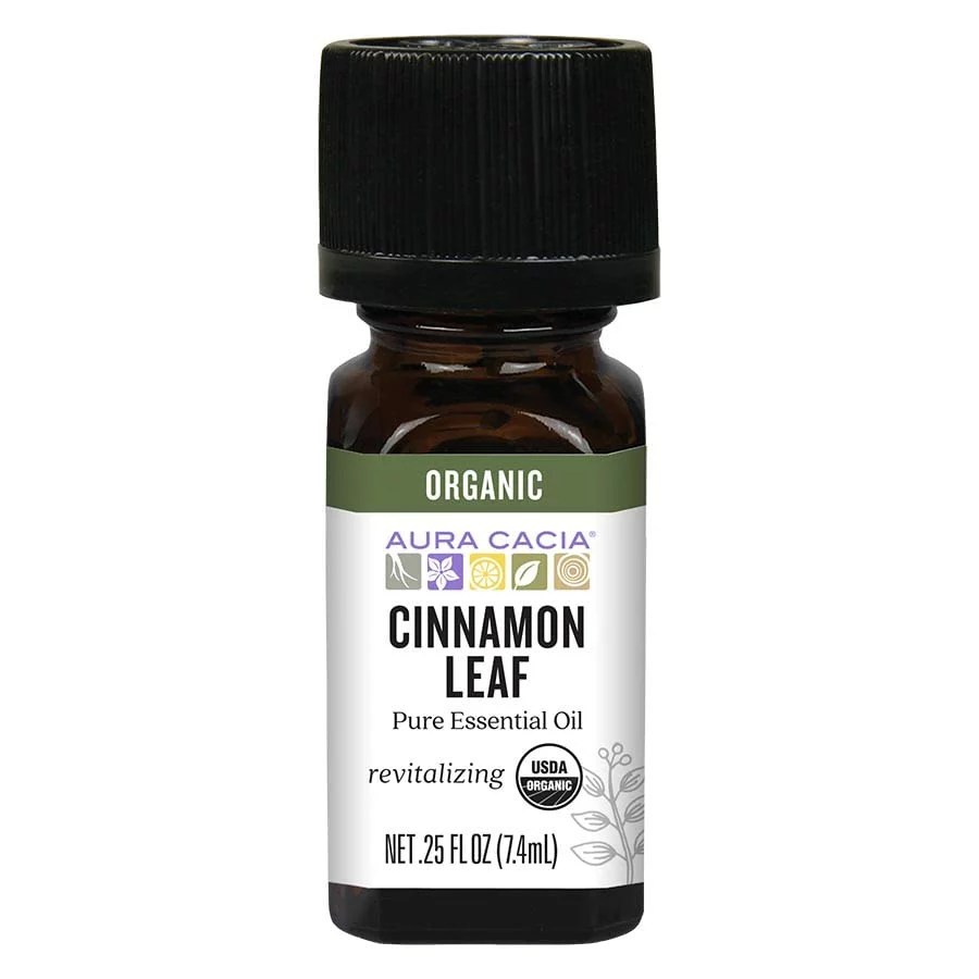 A bottle of cinnamon essential oil.
