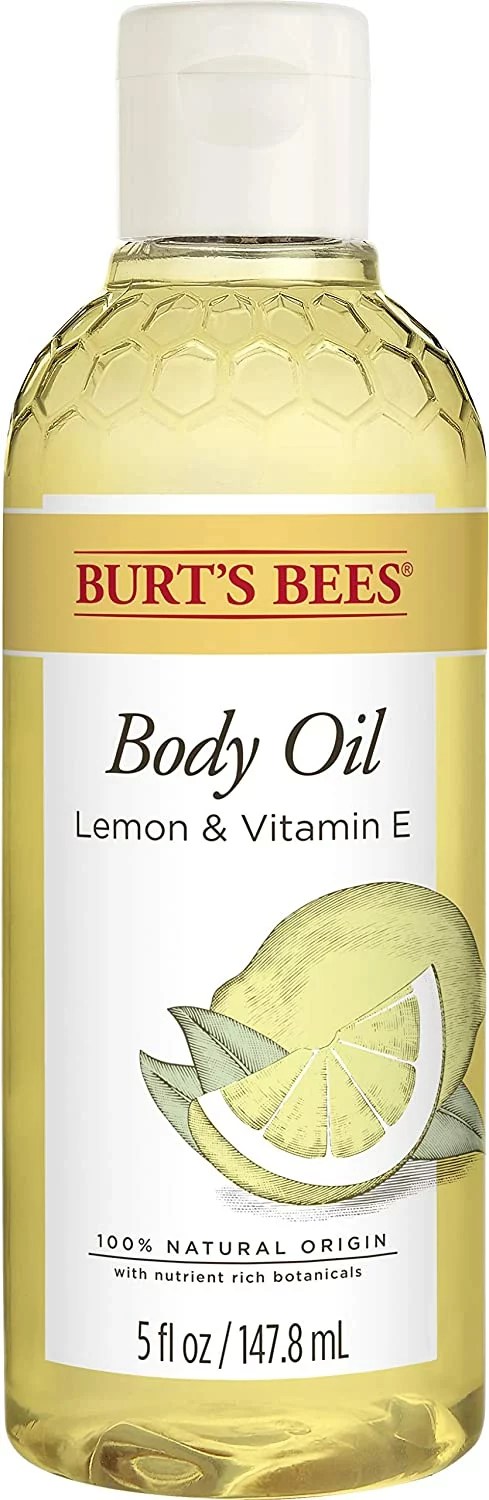 A bottle of Burt's Bees body oil.