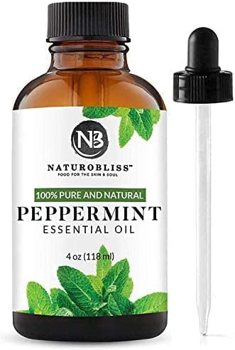 A bottle of NaturoBliss Peppermint Essential Oil.
