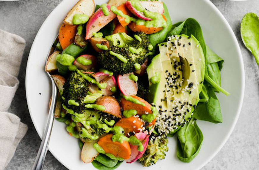 eat same food everyday avocado salad and roasted vegetables