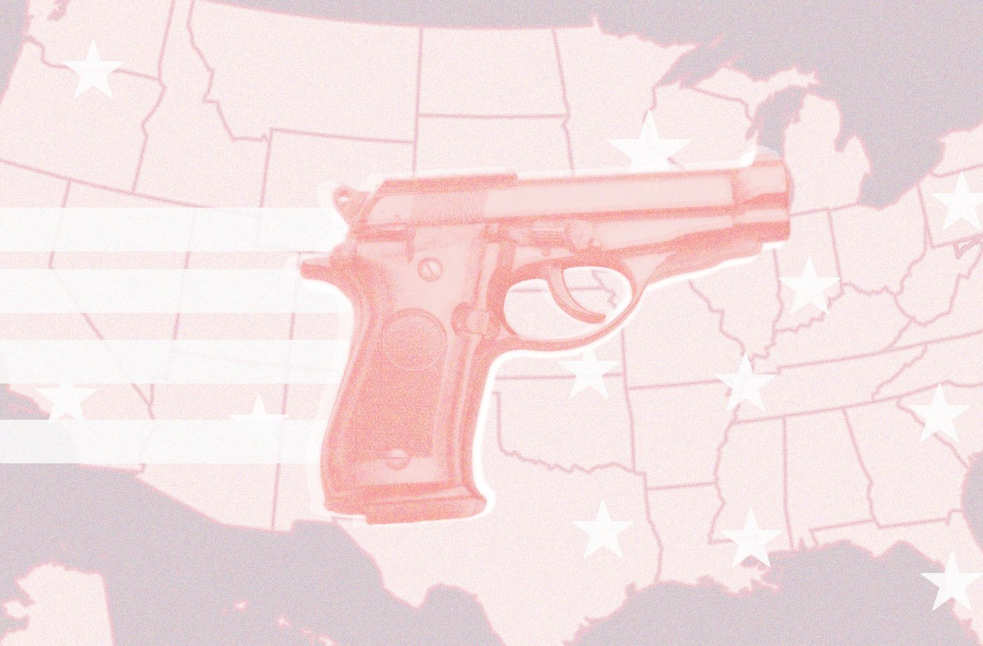 A graphic of a handgun over a map of the United States to represent gun violence in America.