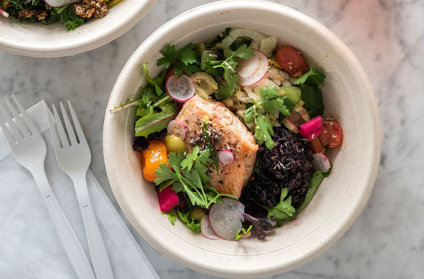 easy healthy lunch ideas salmon salad in bowl of greens