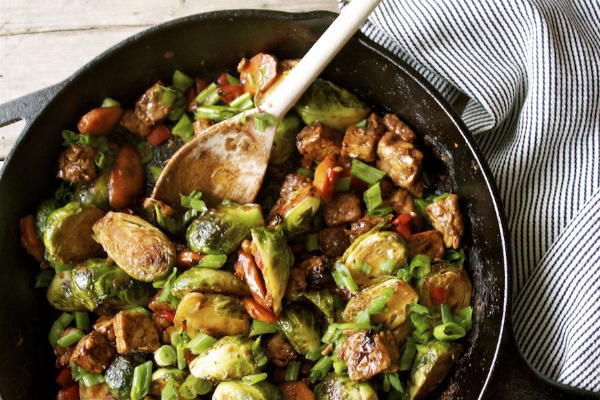 Brussels sprouts and tempeh