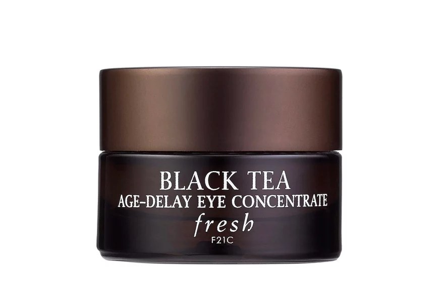 A jar of Fresh black tea age-delay eye concentrate cream