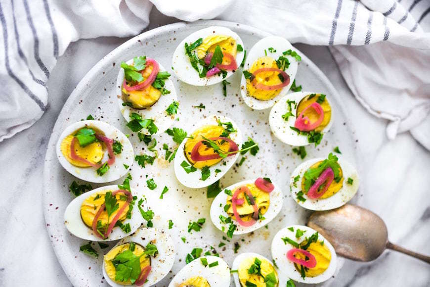hard boiled eggs with shallots
