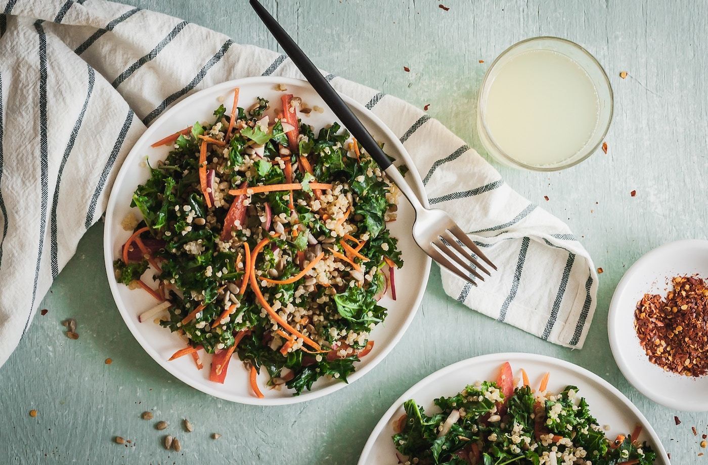 OMAD diet kale salad on white plate