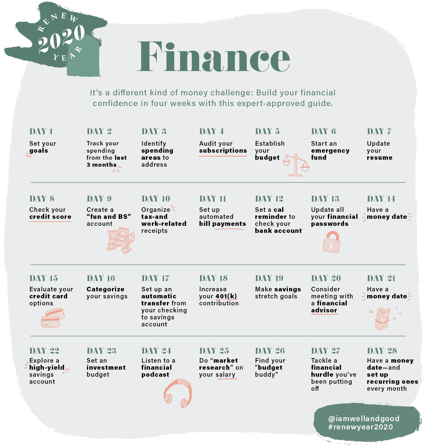 money management tips financial wellness challenge calendar