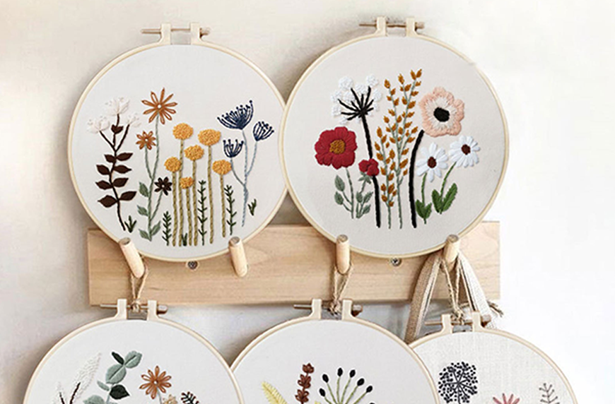 Floral embroidery complete set, craft set for adults