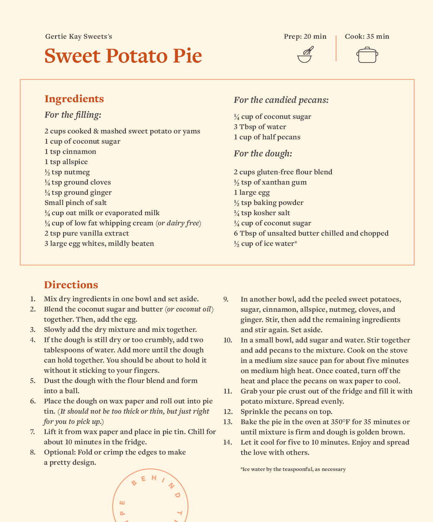 sweet potato pie recipe card