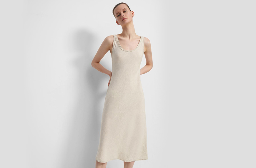 Theory Scoop Tank Dress In Spring Linen, linen looks for fall