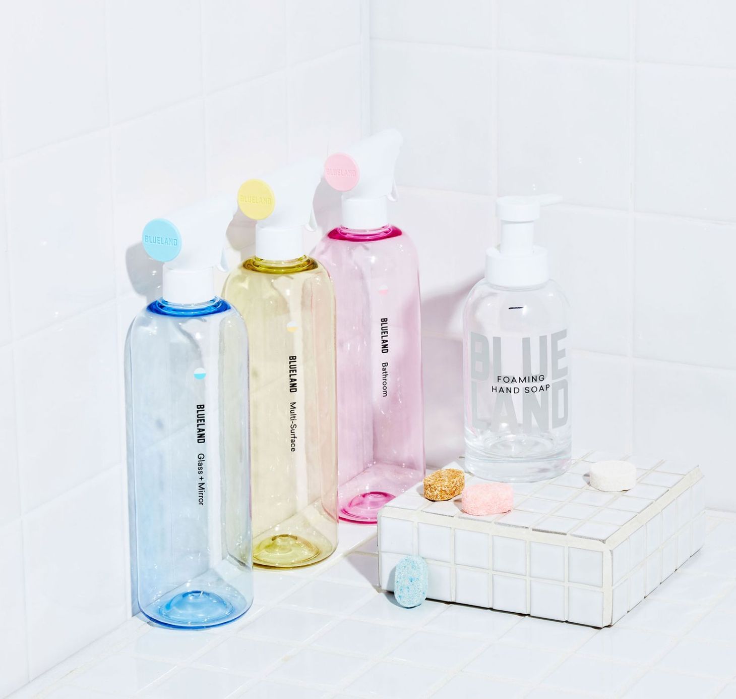 blueland clean essentials glass bottles and tablets