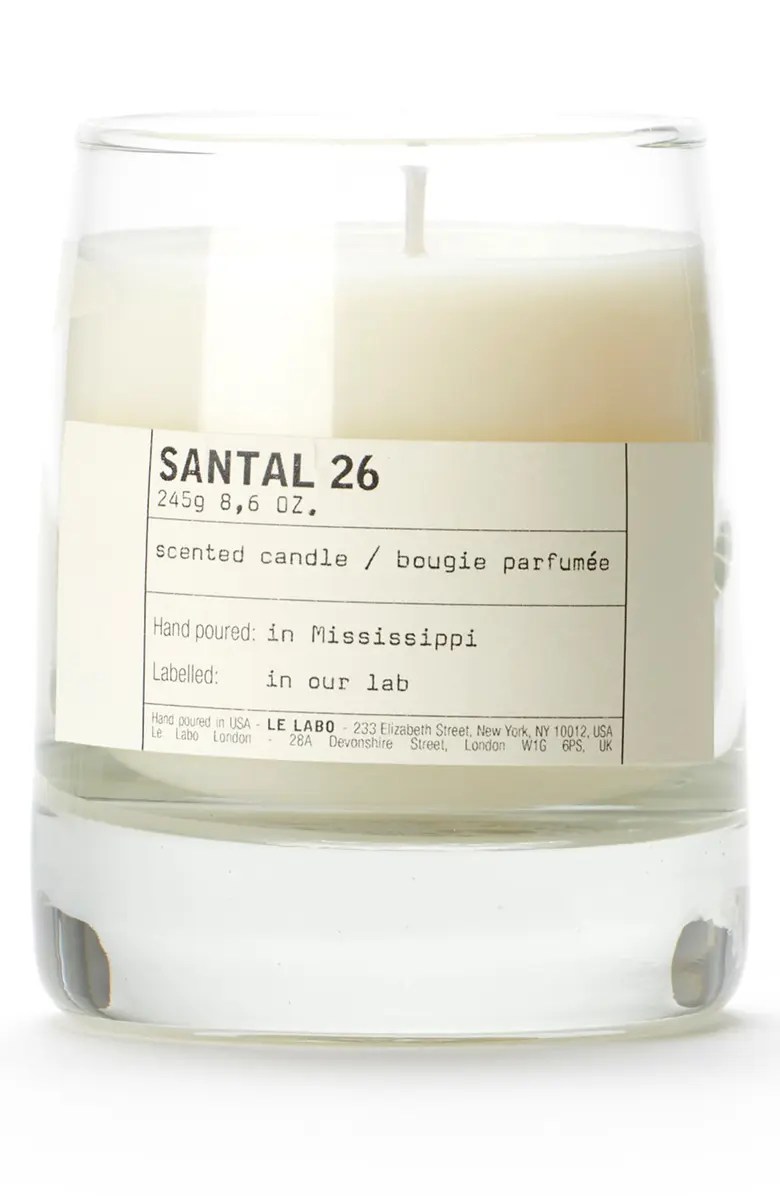 le labo santal 26 candle on a white background
