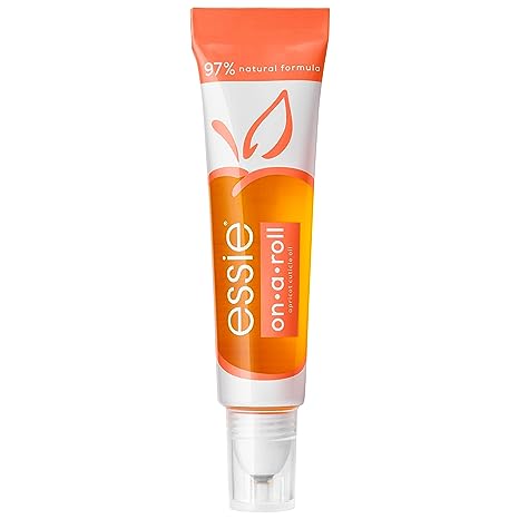 An orange tube of essie on a roll apricot cuticle oil, best cuticle oils