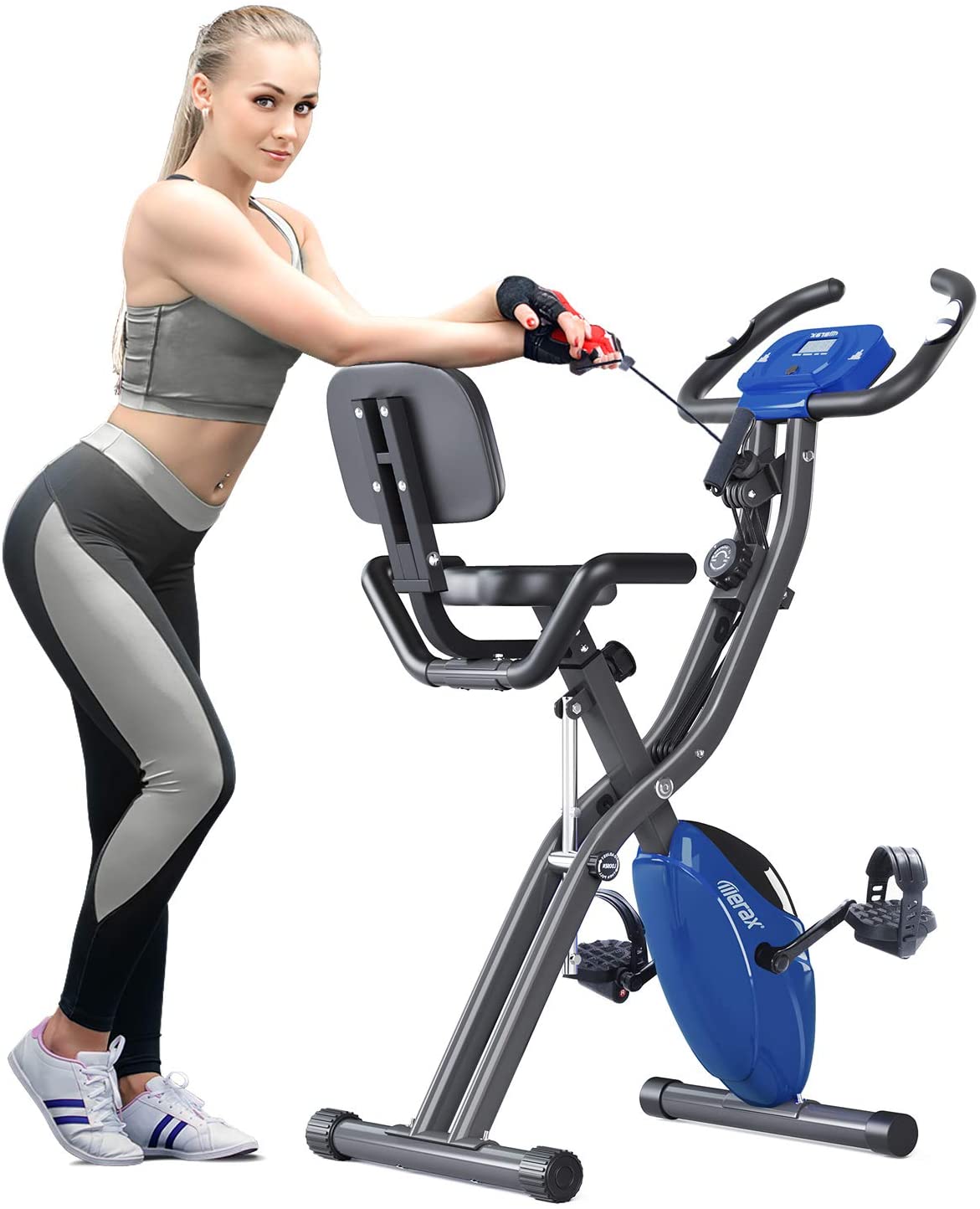 Cardio-Training Bike Indoor Cycling Bike for Adults Foldable Exercise Bike Foldable Magnetic Upright Bike with 8 Resistance Levels 