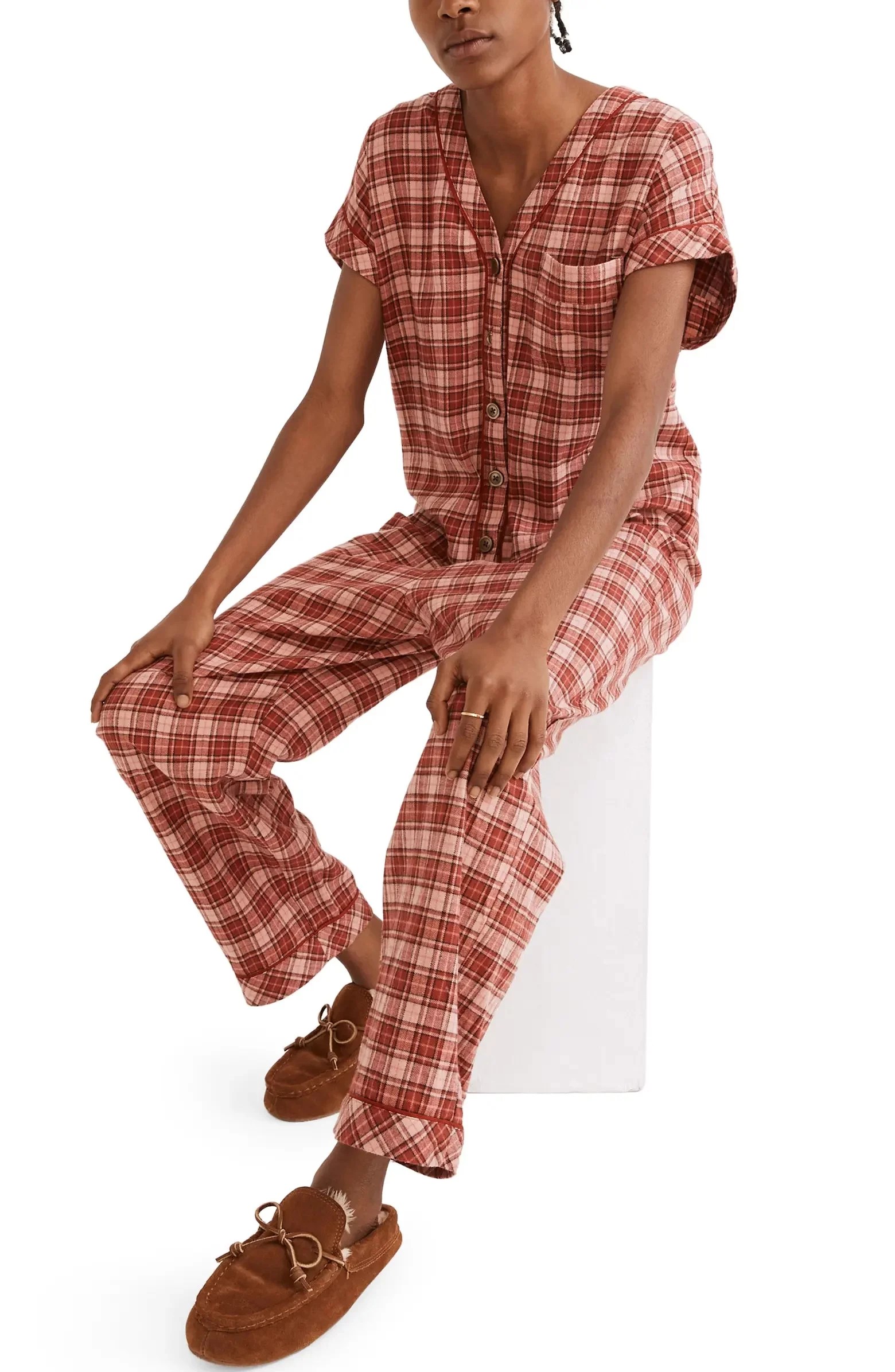 Madewell Nordway Plaid Flannel Jumpsuit