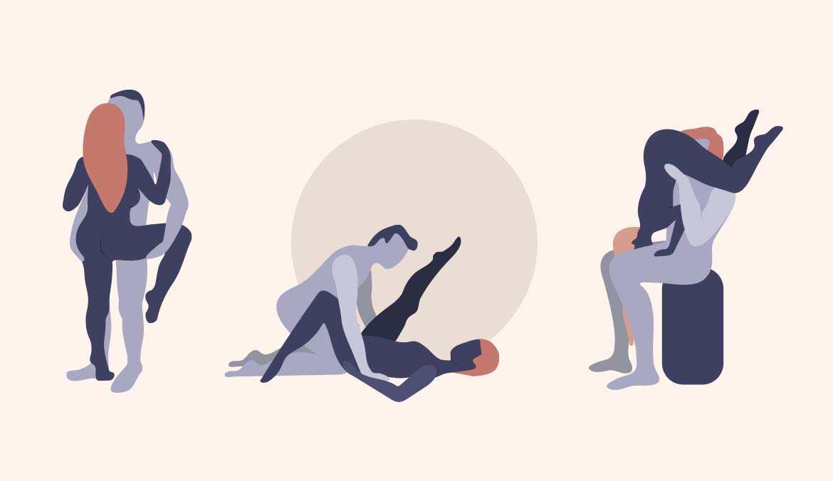 An illustration of three advanced sex positions.