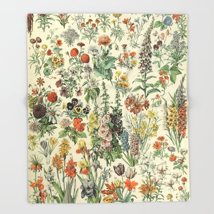 Adolphe Millot Vintage Fleurs Flower 1909 Throw Blanket