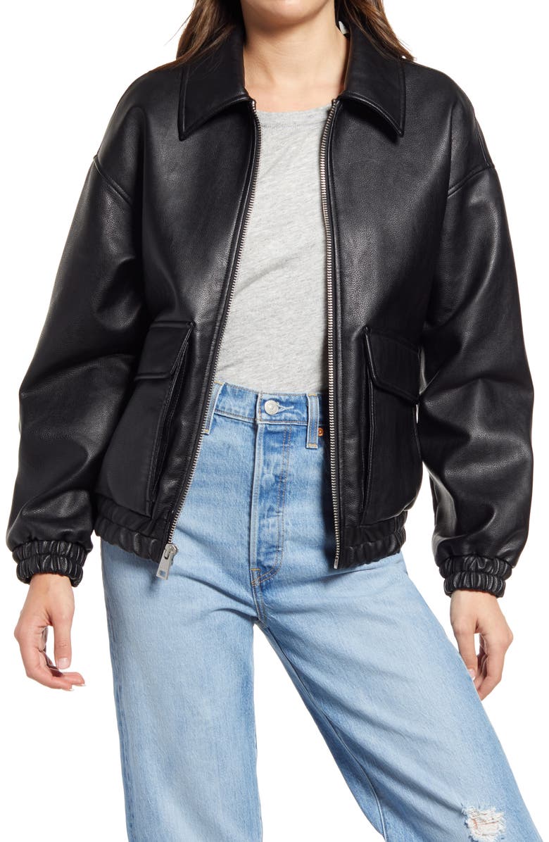 Levis Women's Faux Leather Dad Bomber Jacket