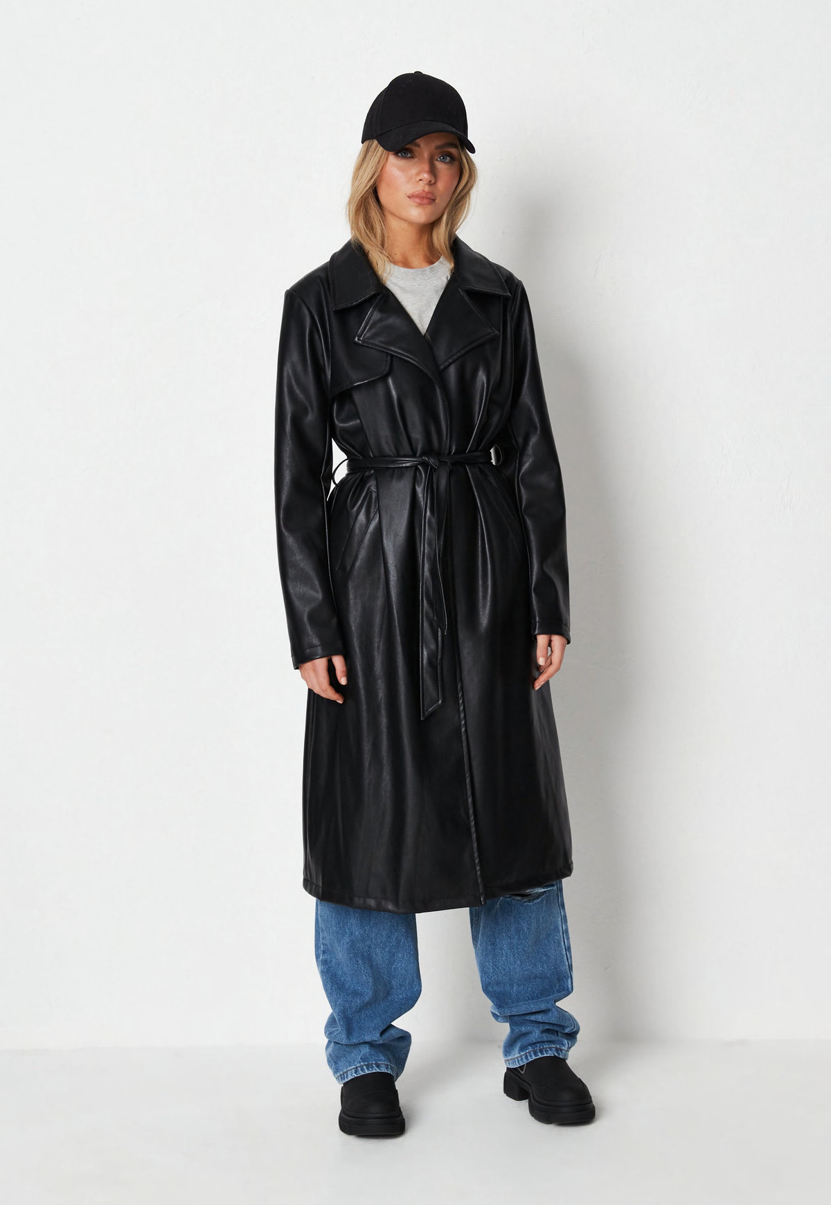 Missguided Black Faux Leather Trench coat