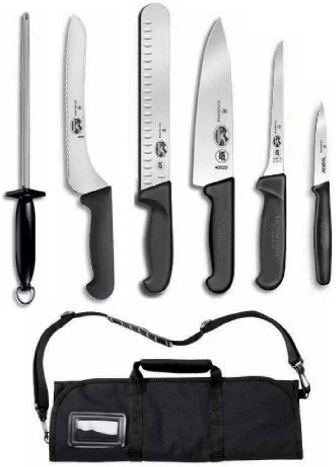 Victorinox 7-Piece Fibrox Handle Cutlery Set With Black Canvas Knife Roll