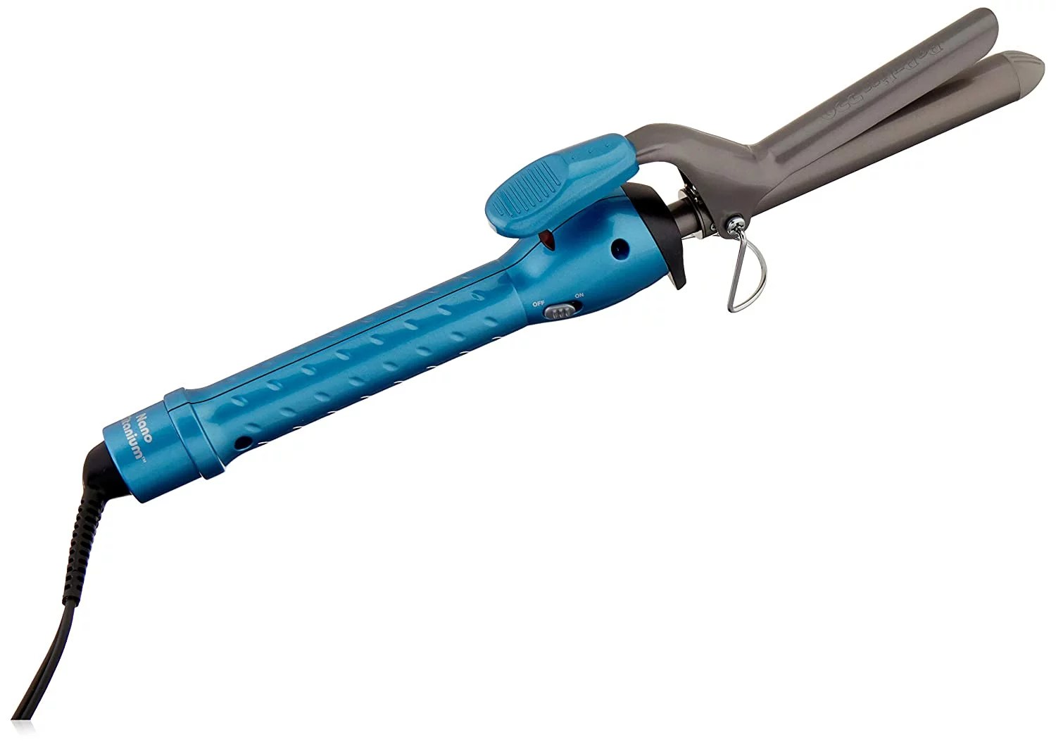 BaBylissPRO Nano Titanium Spring Curling Iron with blue handle and grey barrel