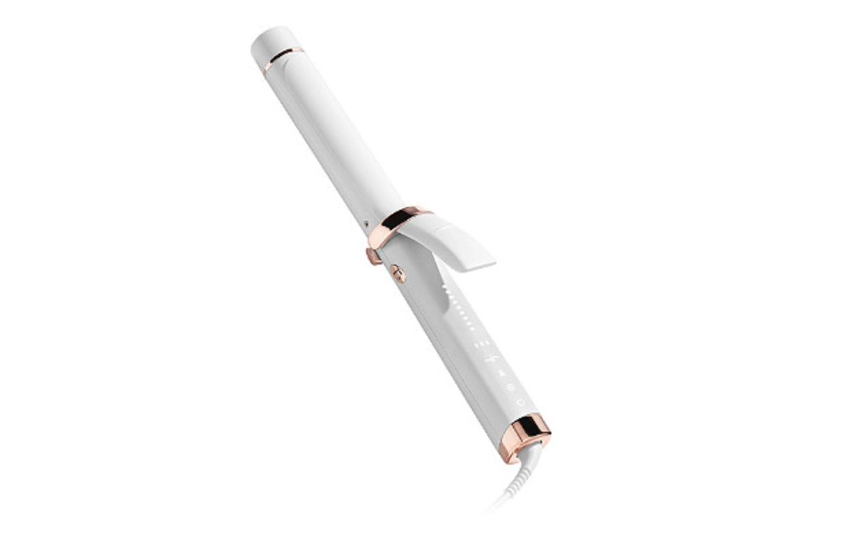 white T3 Curl ID Smart Curling Iron with rose gold accents
