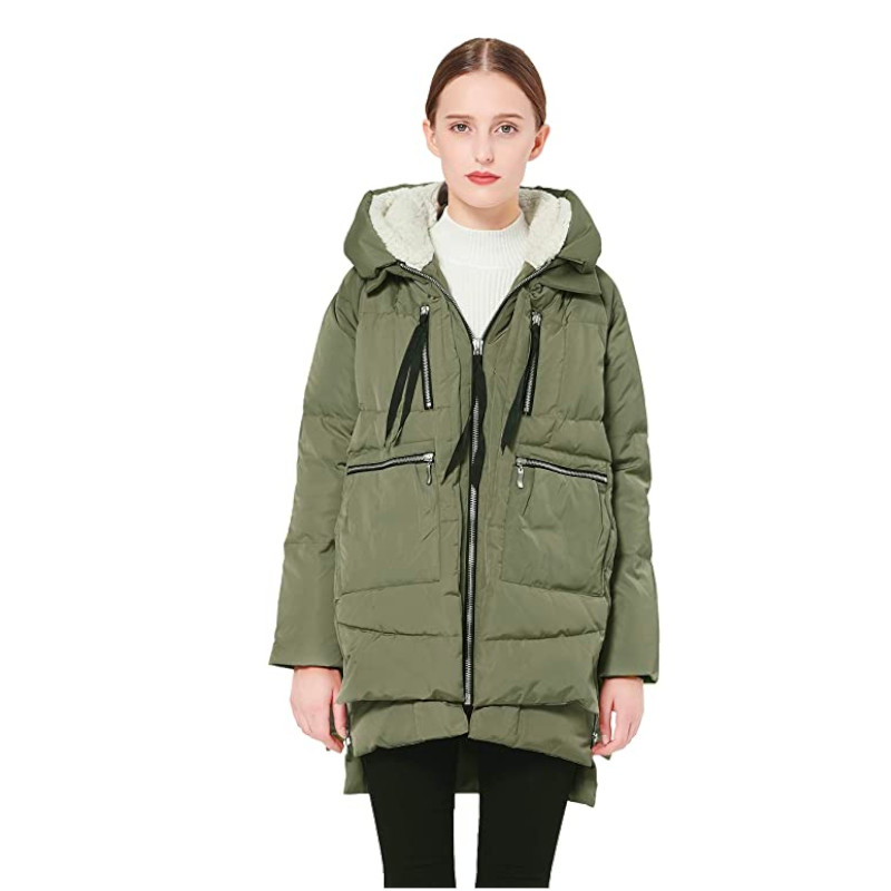 a green orolay down winter coat for extreme cold