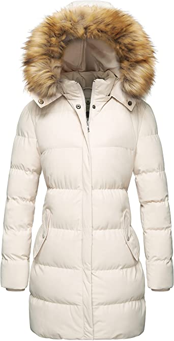 wenven puffy white winter coat for extreme cold