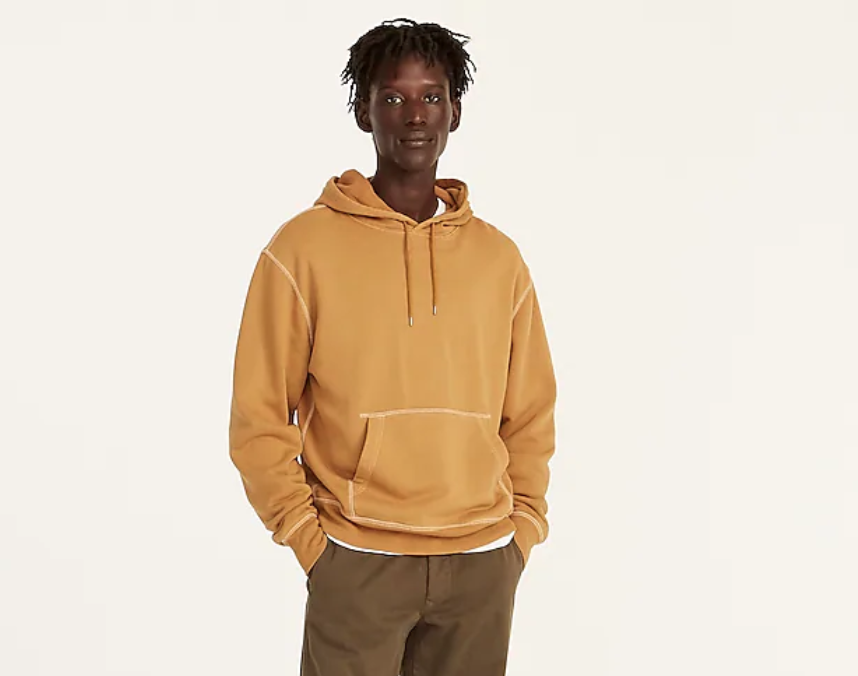 Garment-dyed waffle-lined french terry hoodie