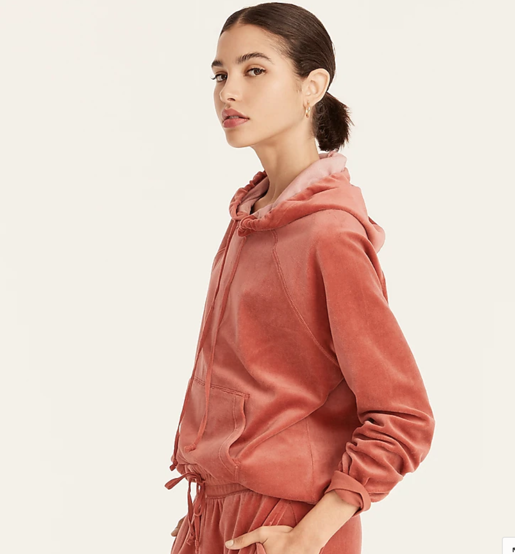 Relaxed velour hoodie, j. crew holiday event