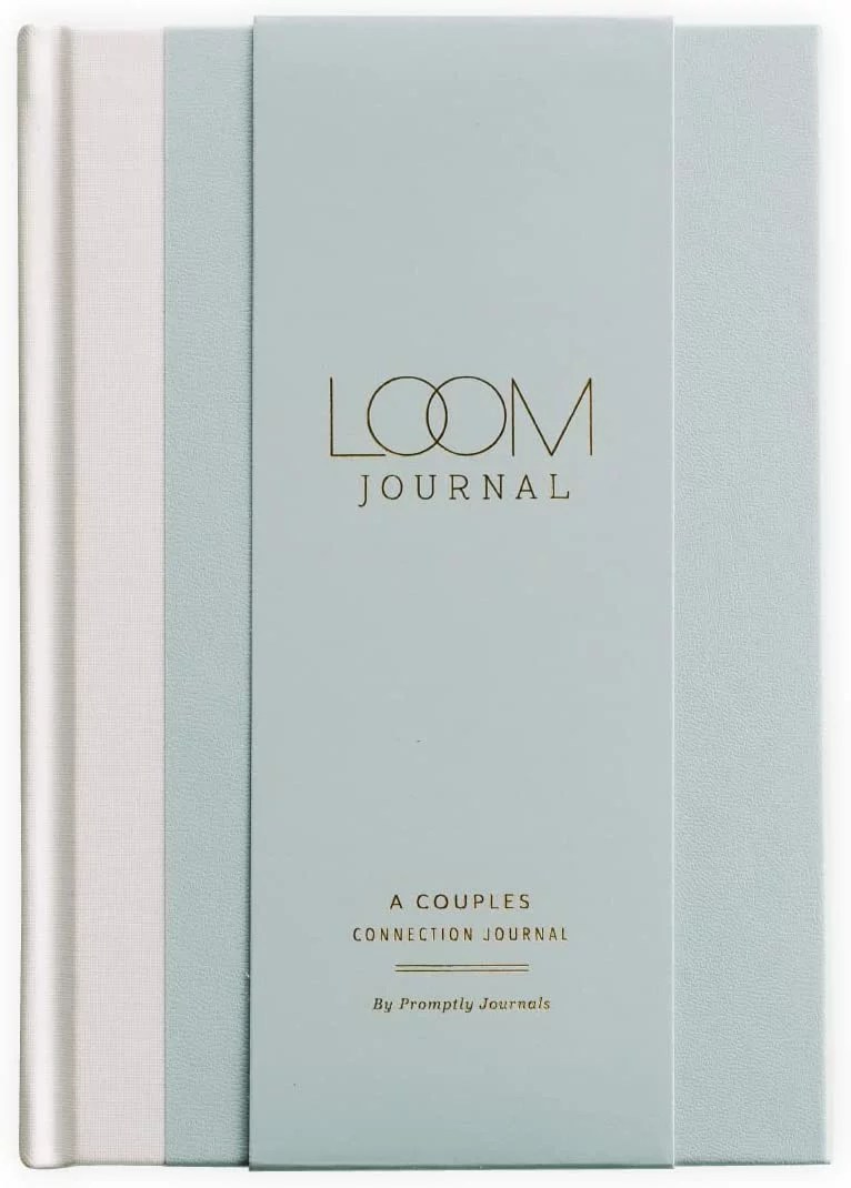 loom couples journal in powder blue color on a white background, a great valentine's day gift for couples according to a relationship therapist