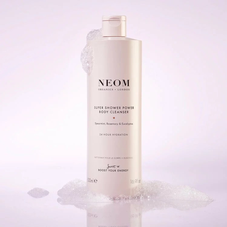 Neom Super Shower Power Body Cleanser, relaxing spa-like shower products