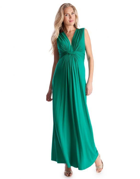 Seraphine Emerald Knot Front Maternity Maxi Dress, best maternity photoshoot dresses