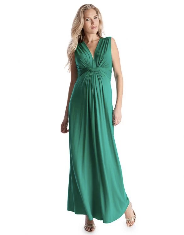 Seraphine Emerald Knot Front Maternity Maxi Dress, best maternity photoshoot dresses