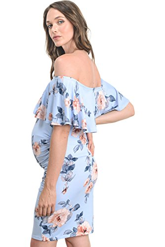 Hello MIZ Women's Floral Ruffle Off Shoulder Maternity Dress Made in USA 