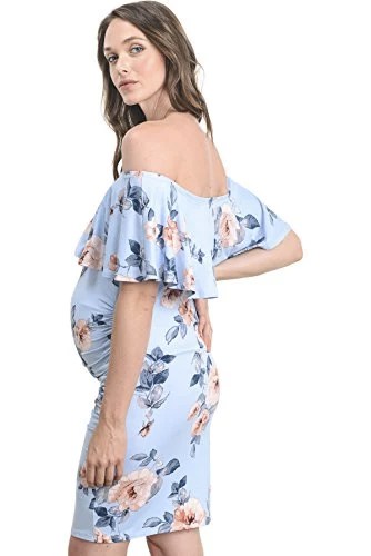Hello Miz Women’s Floral Ruffle off Shoulder Maternity Dress, best maternity photoshoot dresses