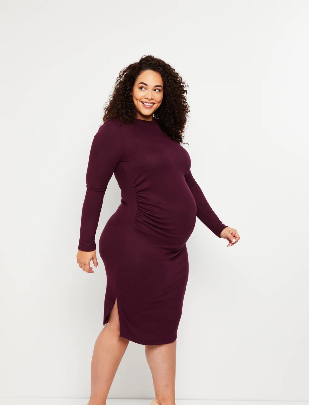 Made in USA HELLO MIZ Womens Midi Maternity Dress with Front Slit 