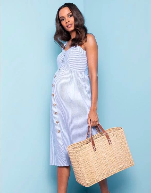 Seraphine Linen & Cotton Midi Maternity & Nursing Dress, best maternity photoshoot dresses