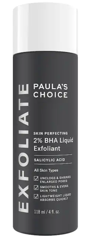 A gray bttle of Paula's Choice liquid exfoliant.