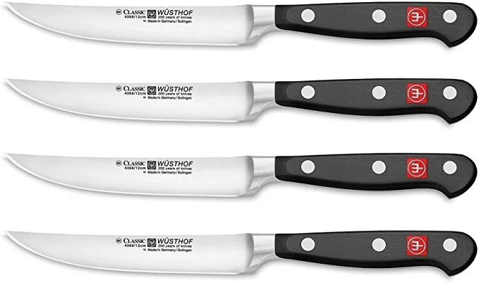 culterman Serrated Steak Knives, Steak Knife set is Matte Stainless Steel  Solid Handle Cutlery Set.Dinner Knives 4-Piece kitchen Best Steak Knives