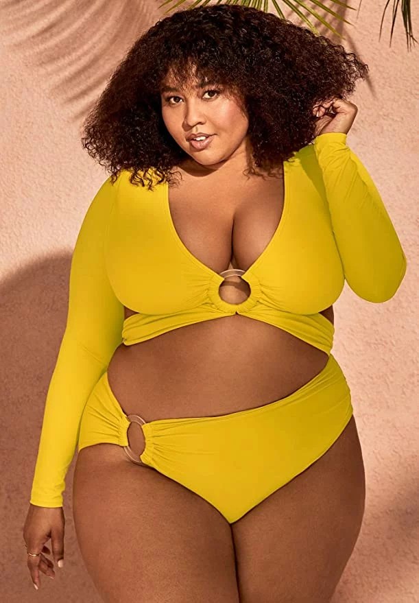 Swimsuits For All Women's Plus Size O-Ring Long Sleeve Bikini Top