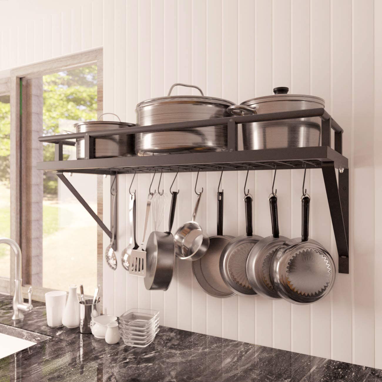 pan organizer rack for cabinet, pot rack with 3 diy methods, adjustable pot  and pan organizer with 8 tiers, large & small pot organizer rack for  cabinet kitchen upgrade version 
