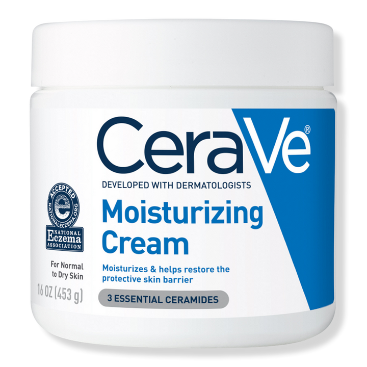 A white tub of CeraVe luxurious drugstore moisturizer